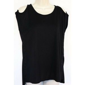 Love Scarlett Womens Cold Shoulder Shirt S Small Black Grommets Short Sleeve New